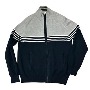 Aigle Maitre Caoutchoutier Full Zip Sweater Mens XL Gray Blue Striped Colorblock